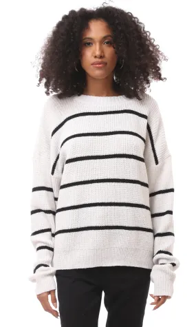 O171372 Off-White Knitted Pullover With Black Stripes