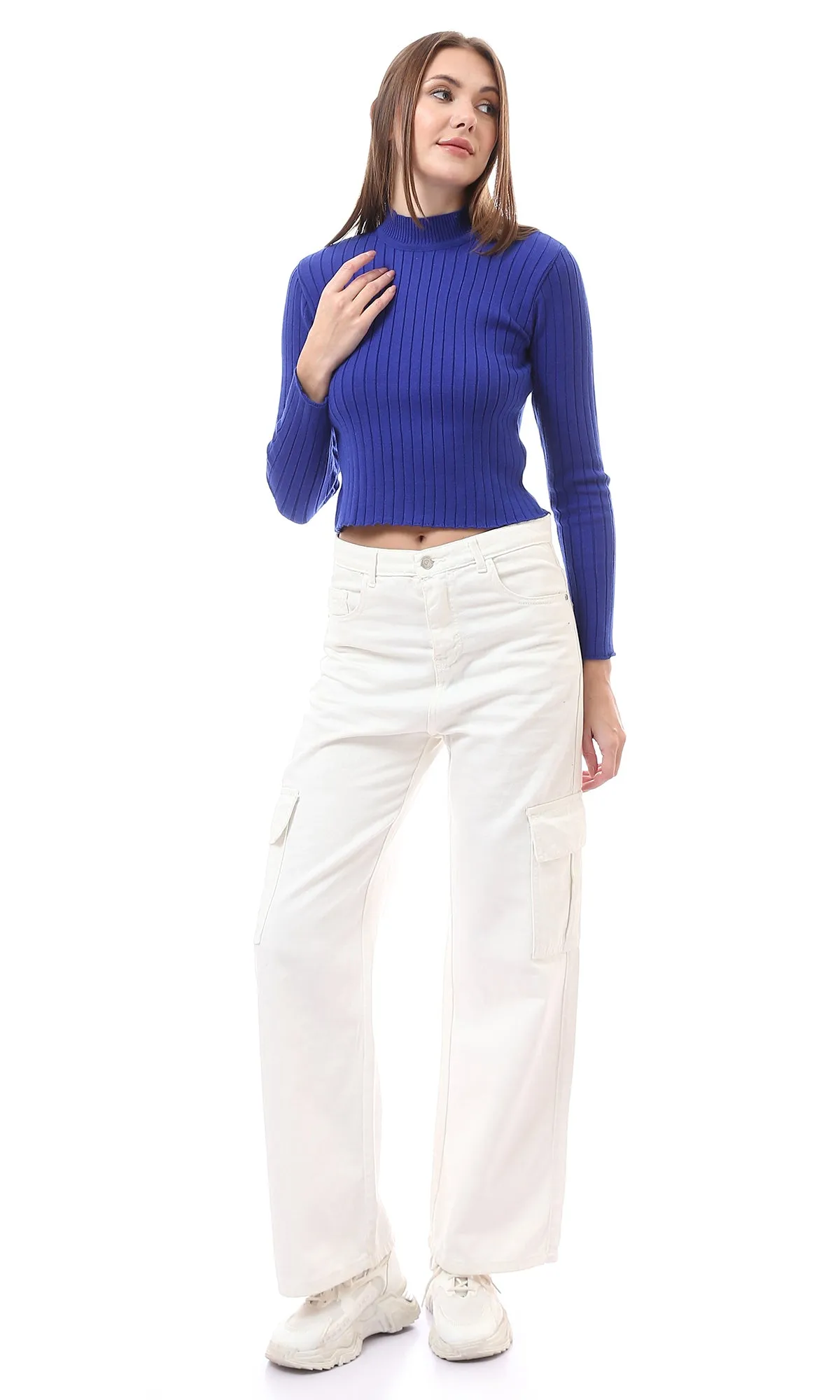 O172564 Royal Blue Slip On Ribbed Short Pullover