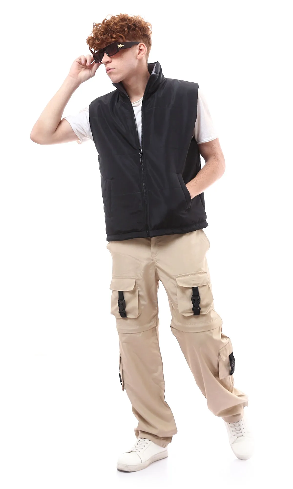 O174622 Double Style Casual Cargo Pants - Sand Beige