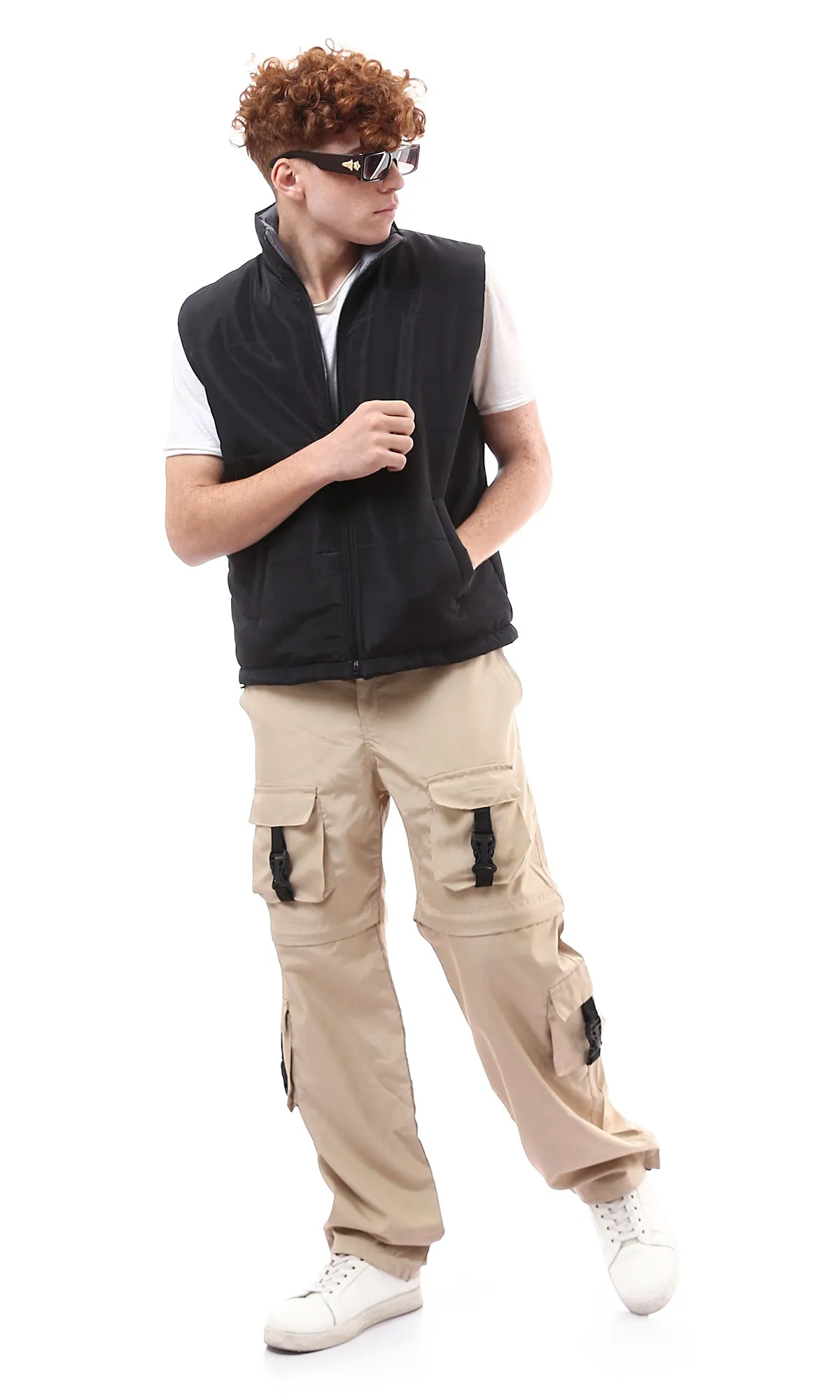 O174622 Double Style Casual Cargo Pants - Sand Beige