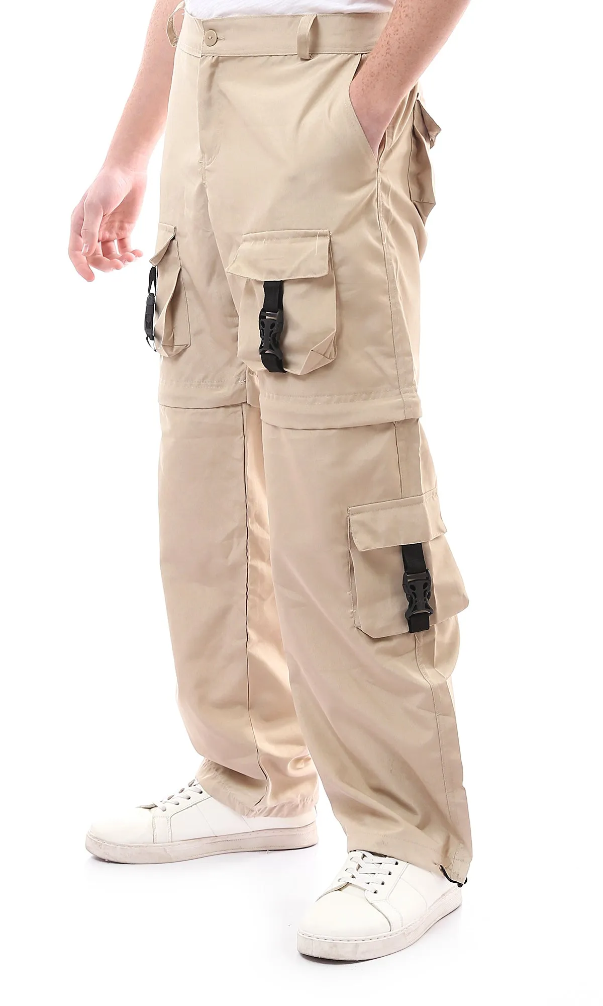 O174622 Double Style Casual Cargo Pants - Sand Beige