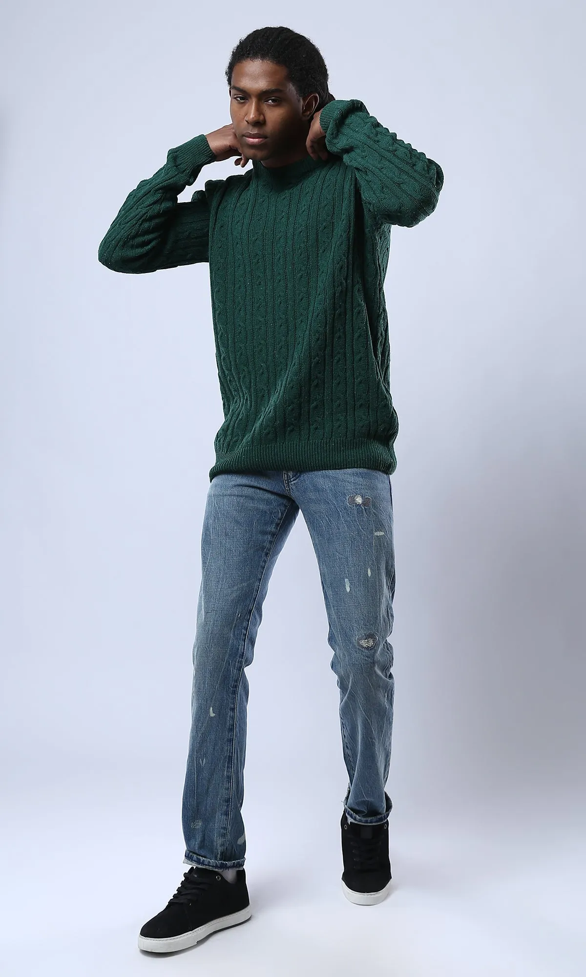 O175713 Dark Green Acrylic Pullover With Regular Fit