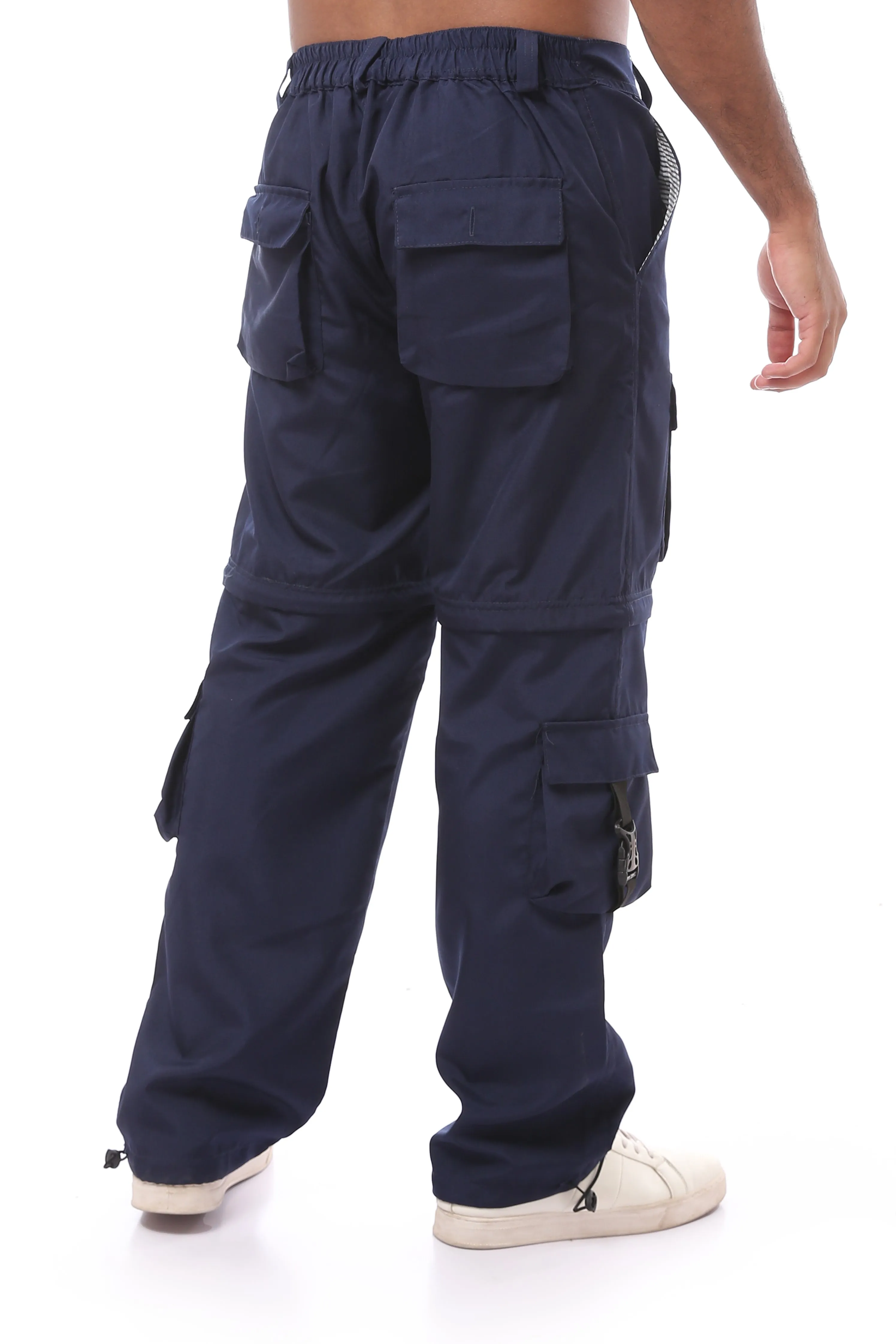 O175728 Wide Leg Navy Blue Cargo Pants With Elastic Waist