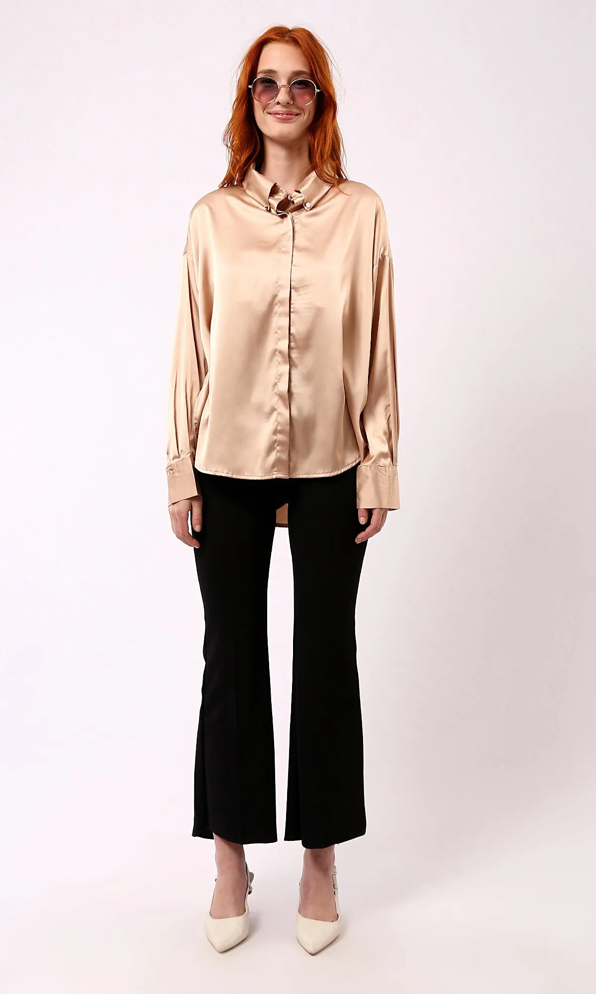 O181652 Buttons Down Gold Long Sleeves Evening Shirt