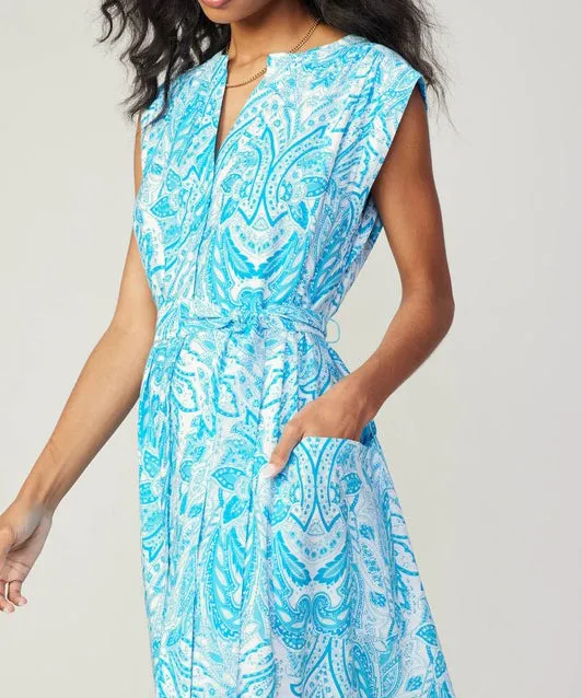 Paisley Print Midi Dress - Blue Multi