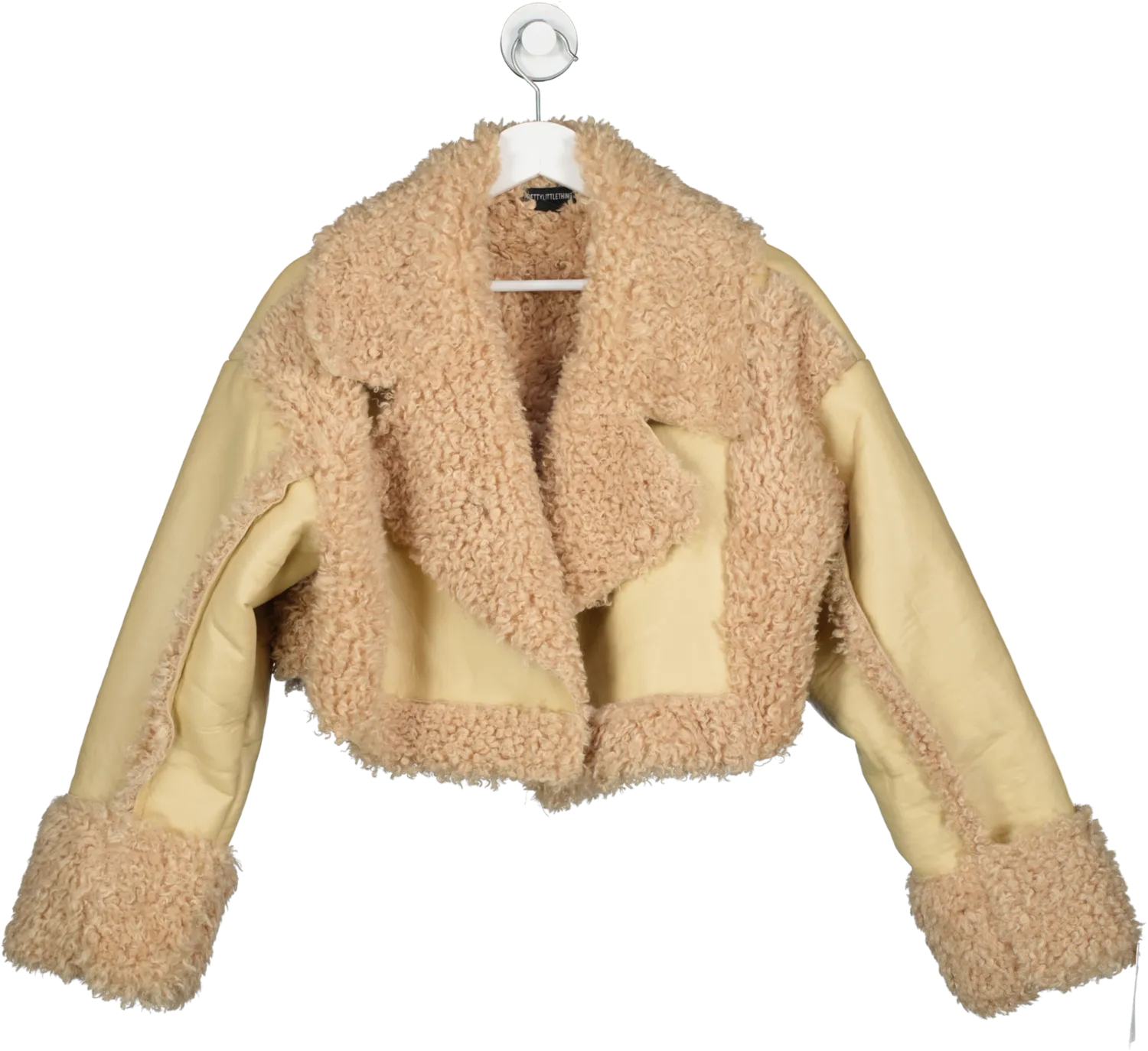 PrettyLittleThing Beige Faux Leather Jacket UK 8