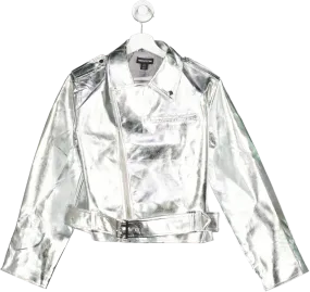 PrettyLittleThing Metallic Silver Biker Jacket UK 8