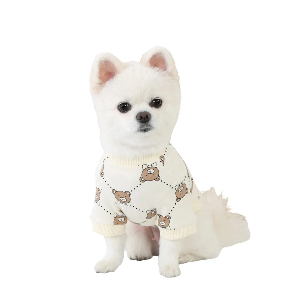 R logo Cute Bear Patterned Dogs Clothes Casual Comfortable Clothing Korean Designers Apparel Outfits Pets Knit Banding