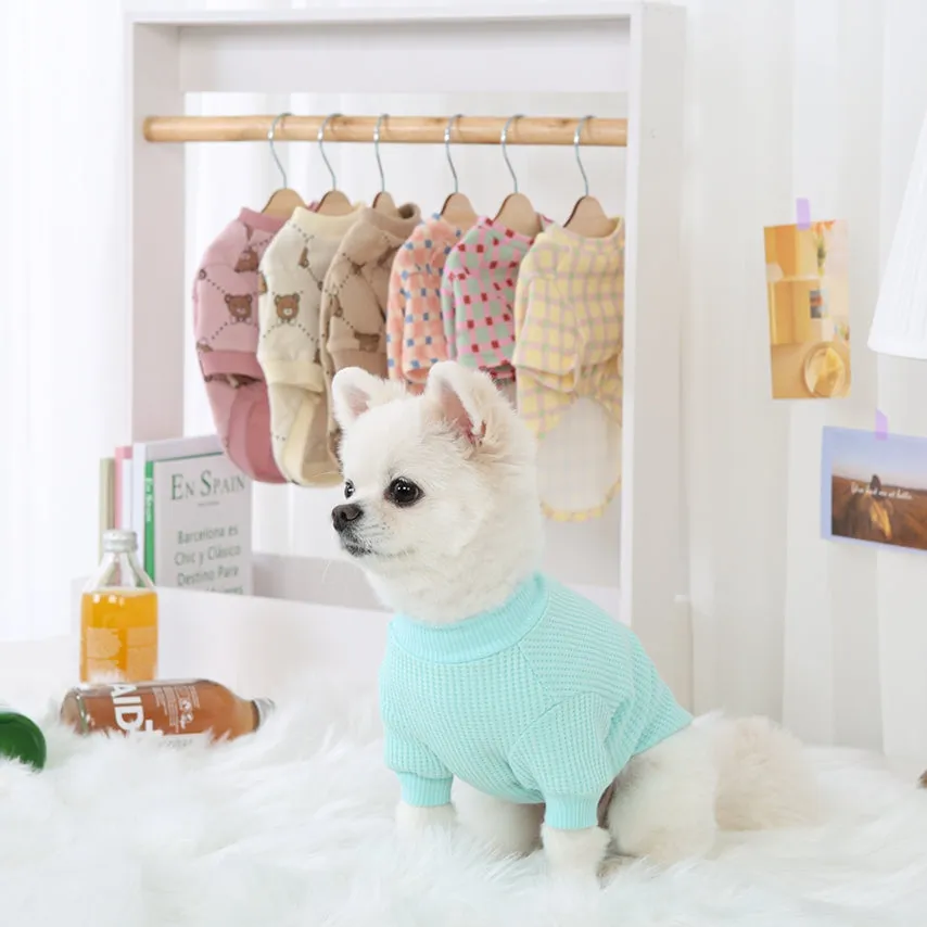 R logo Dogs Clothes Waffle patterned Casual Cute Comfortable Clothing Korean Designers Apparel Outfits Bright Colours Pets