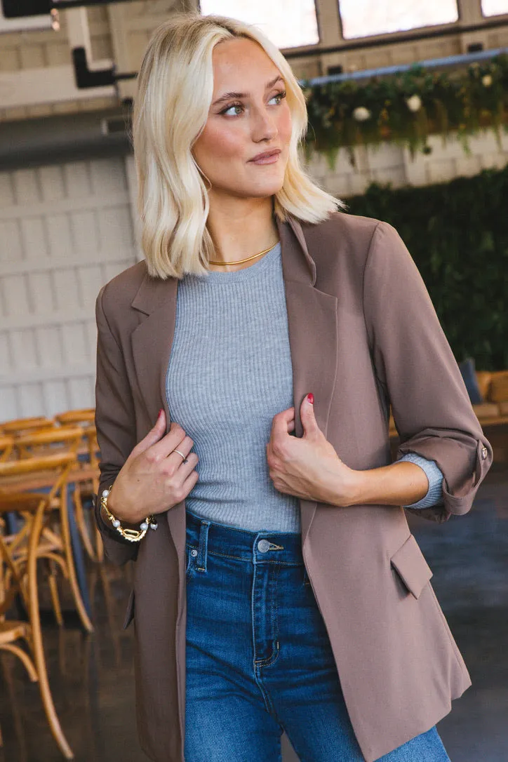 Raelynn Roll Tab Sleeve Blazer, Truffle