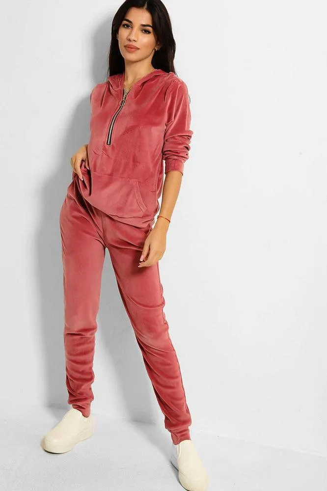 Ring Pull Zipper Front Velour Tracksuit