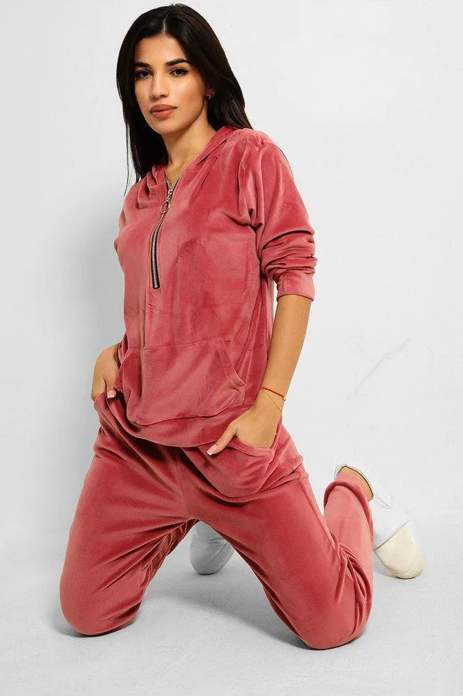 Ring Pull Zipper Front Velour Tracksuit