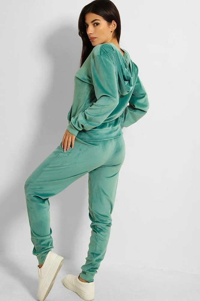 Ring Pull Zipper Front Velour Tracksuit