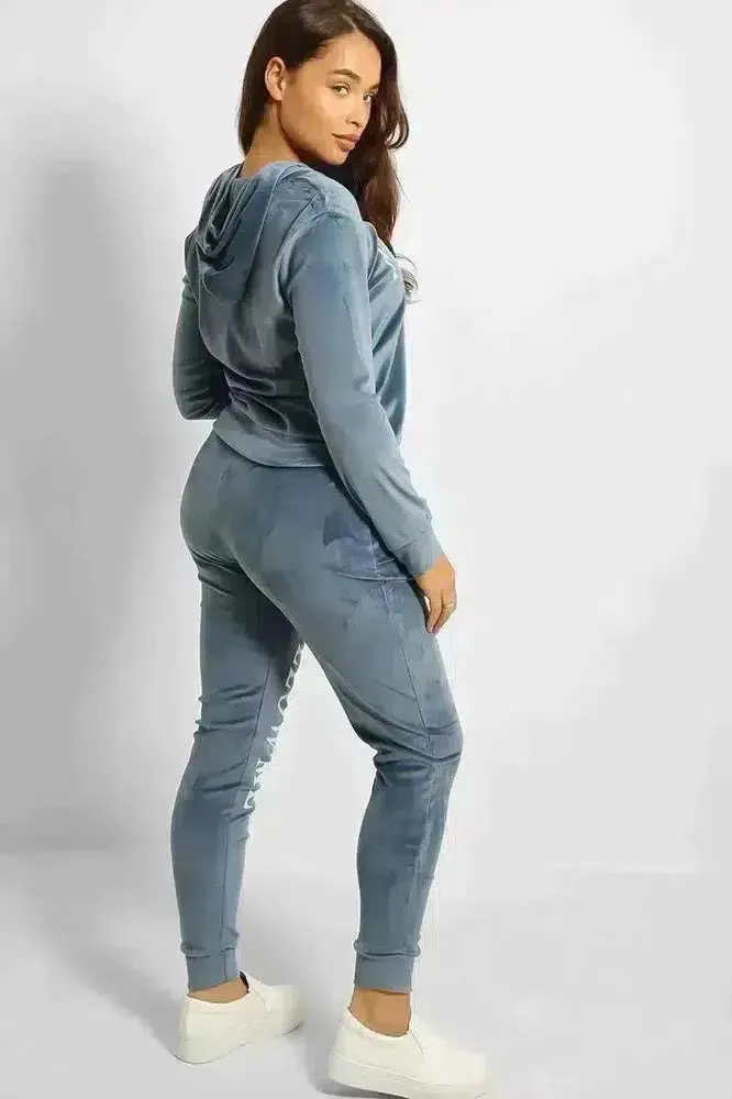 Ring Pull Zipper Front Velour Tracksuit