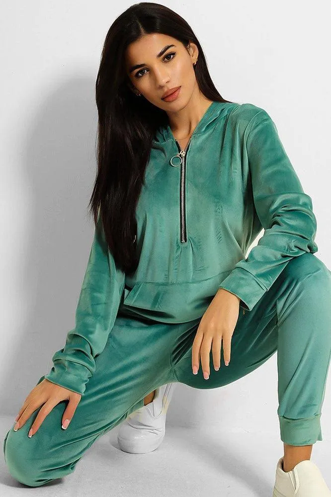 Ring Pull Zipper Front Velour Tracksuit