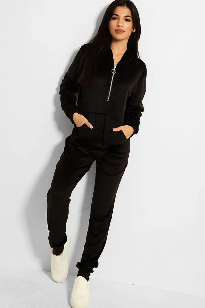 Ring Pull Zipper Front Velour Tracksuit