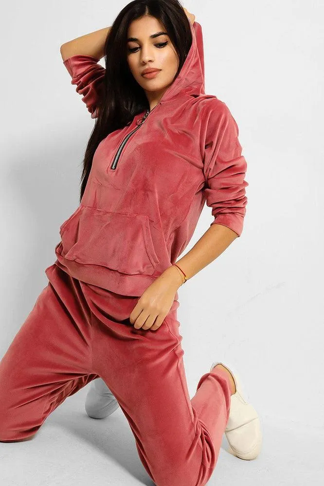 Ring Pull Zipper Front Velour Tracksuit