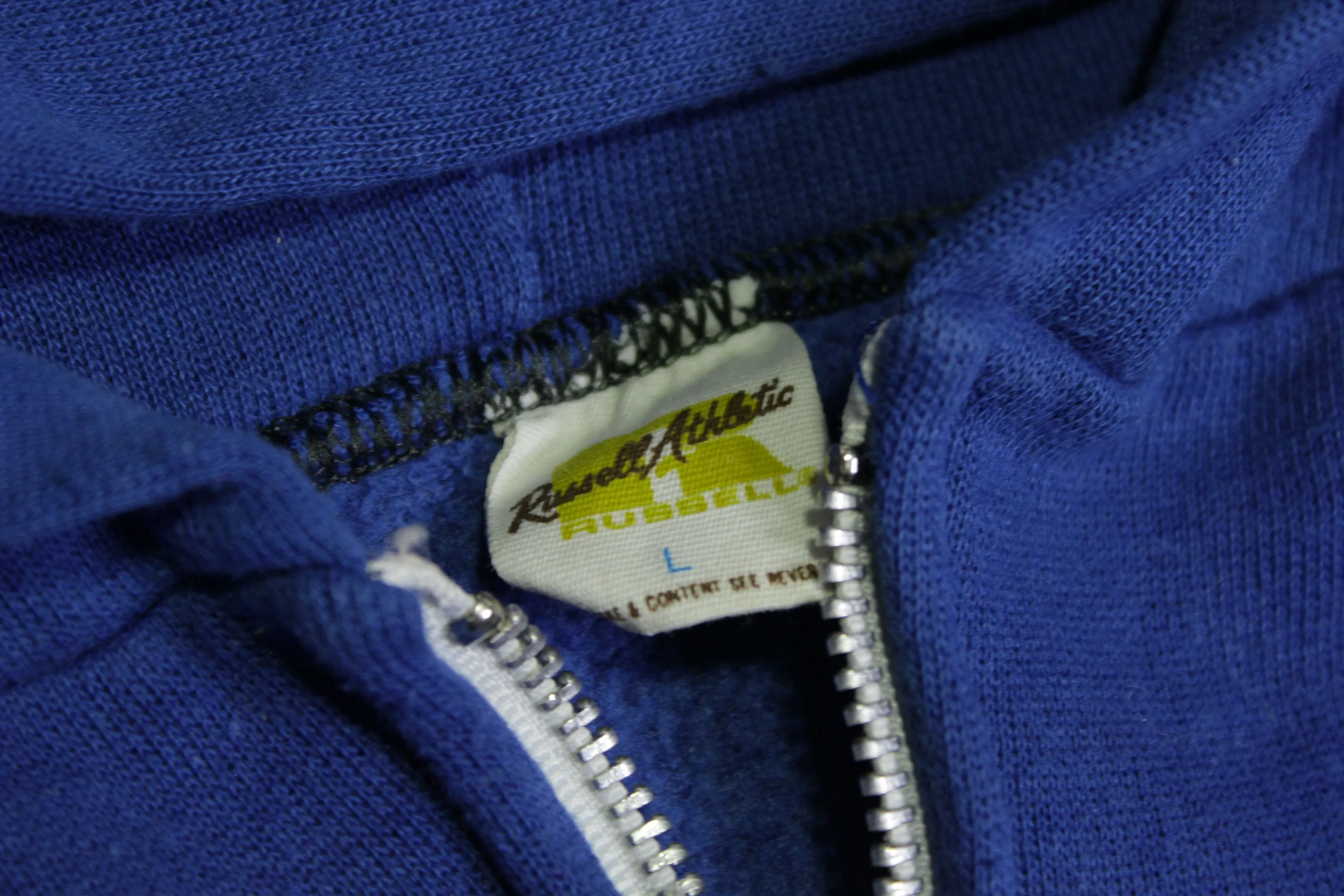 Russell Athletic Made in USA Vintage 80's Blue Zip Up Hoodie Sweatshirt