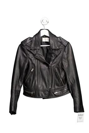 Sandro Black Leather Biker Jacket UK S/M