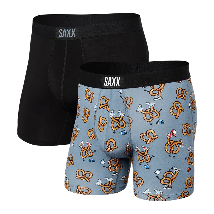 SAXX Men's Vibe 2-Pack Boxer Brief Underwear - Pretzel B-Boyz/Black