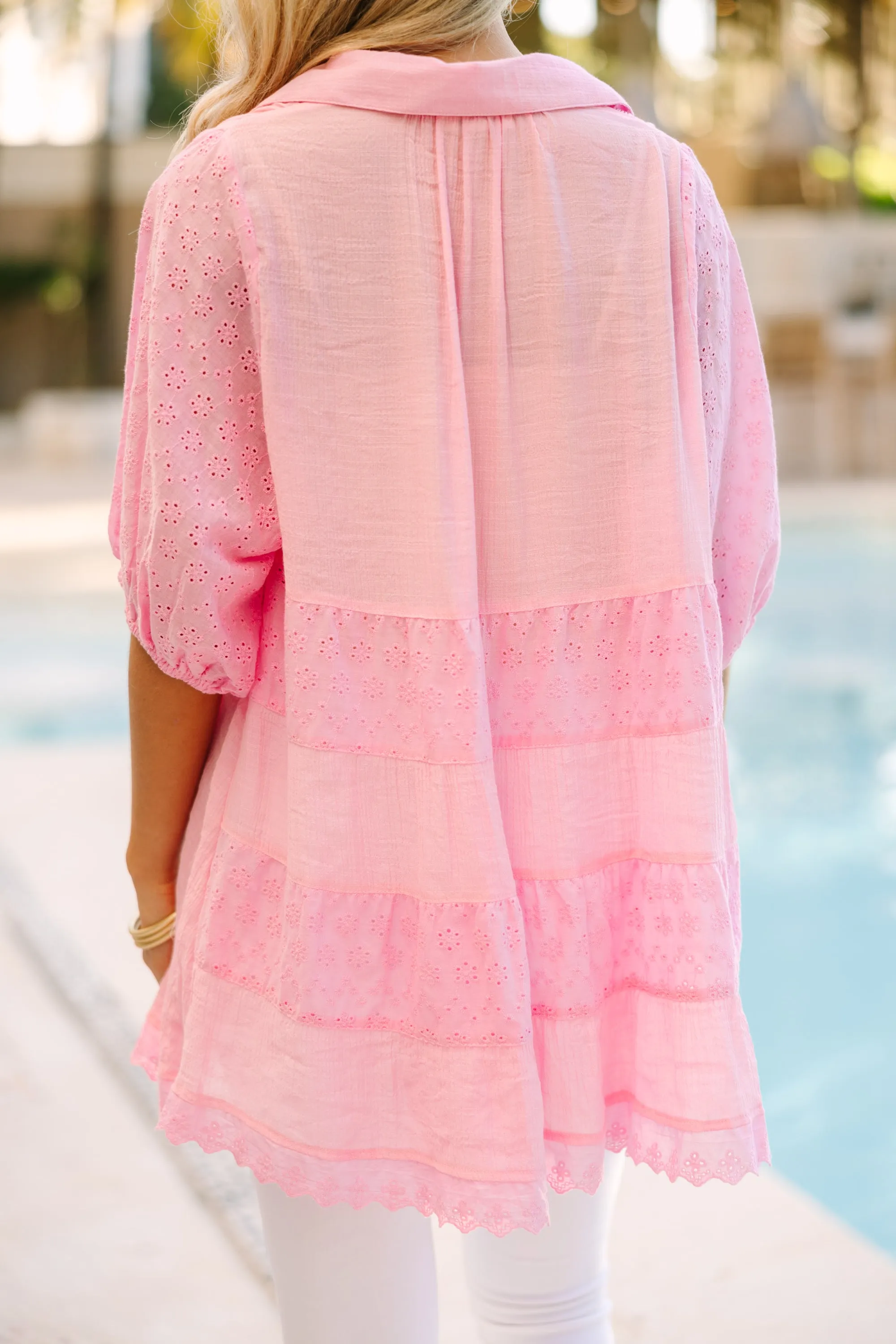 See You There Bubblegum Pink Eyelet Tunic