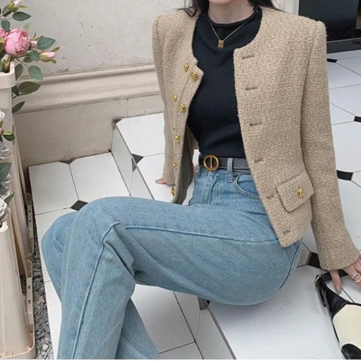 Short Double Breasted Tweed Jacket