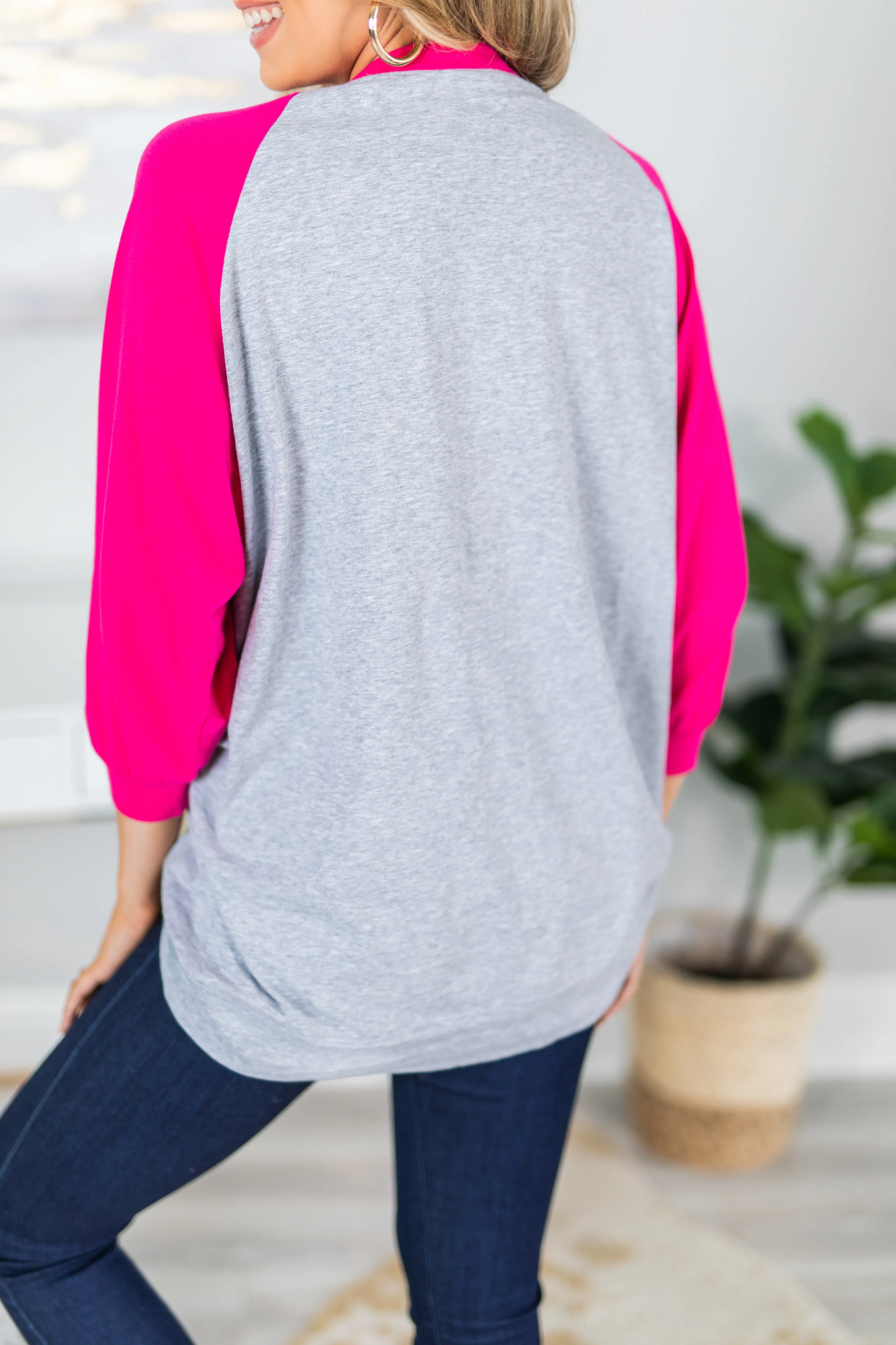 Slouchy Dolman Fuchsia/Heather Gray Raglan Tunic