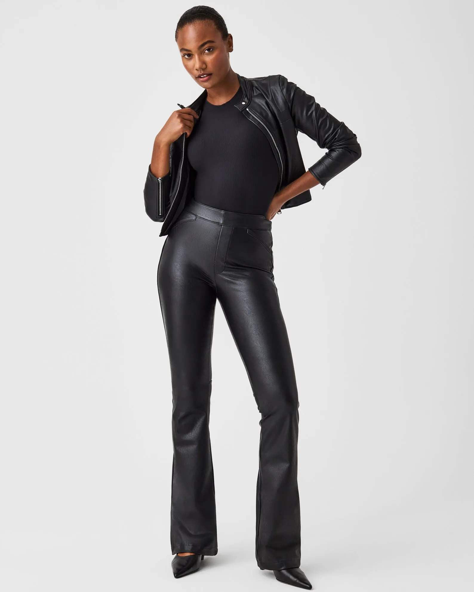 Spanx Leather-Like Flare Pant- Black