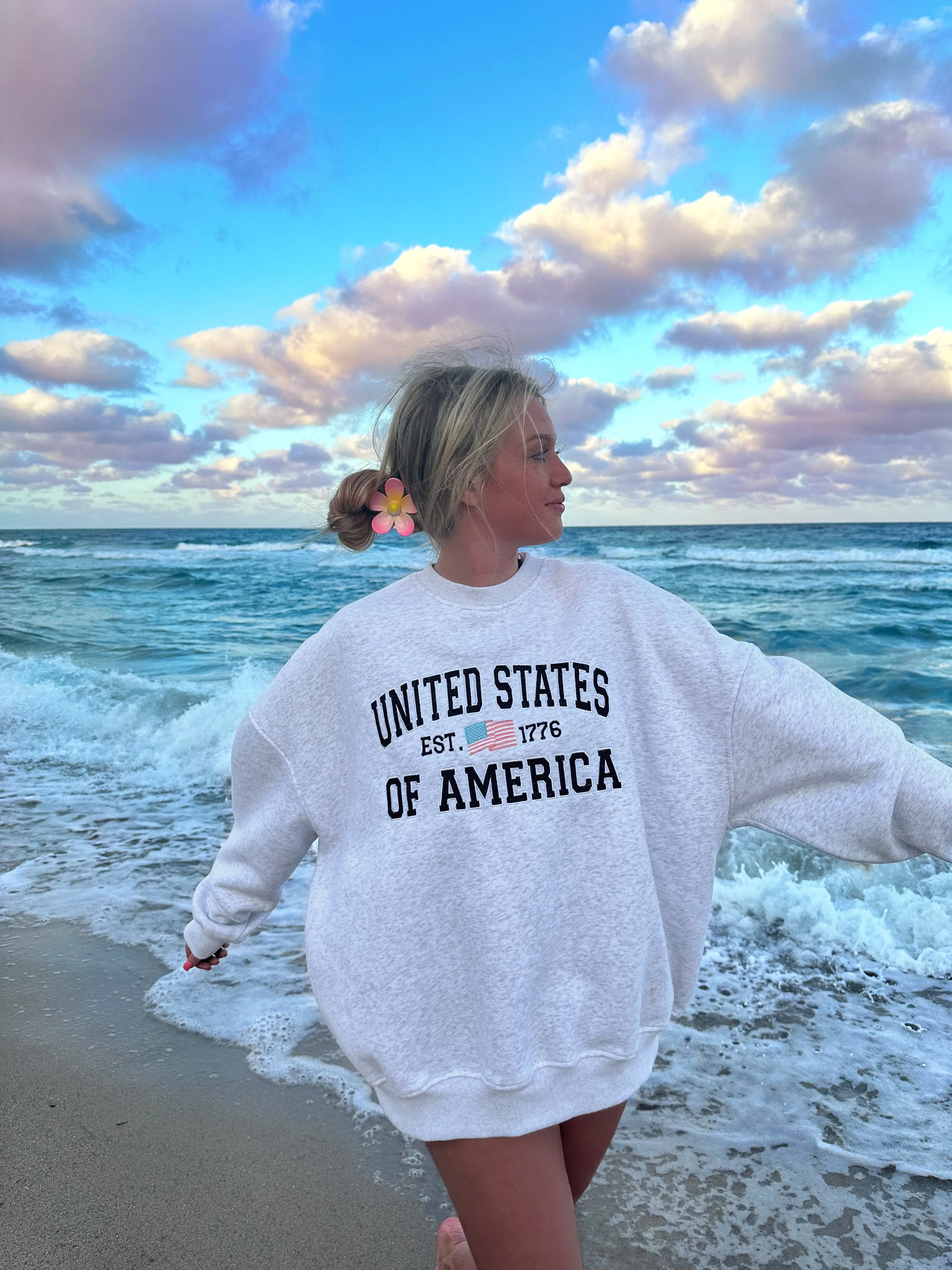 United States Of America Embroider Sweatshirt