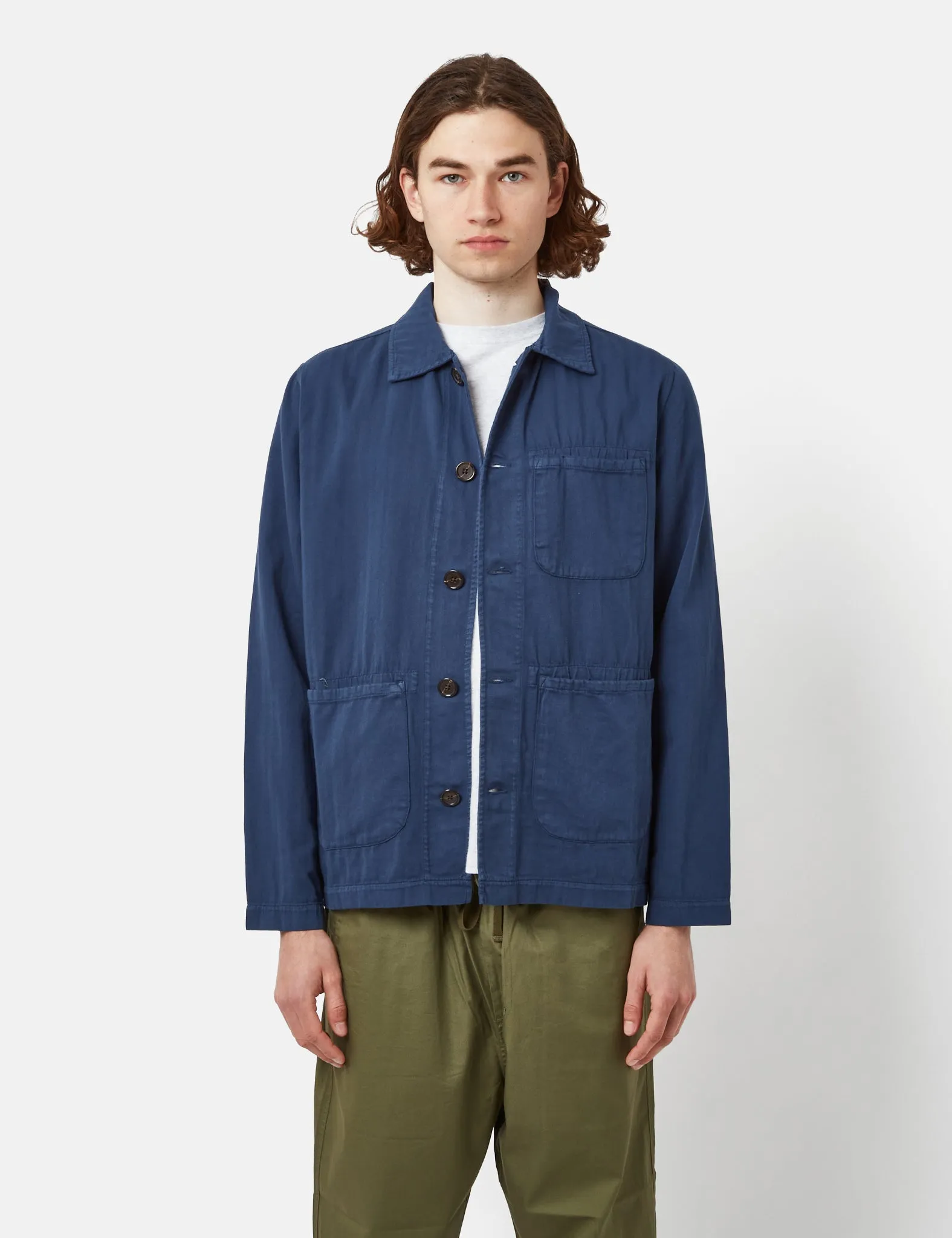 Universal Works Field Jacket (Herringbone) - Washed Navy Blue