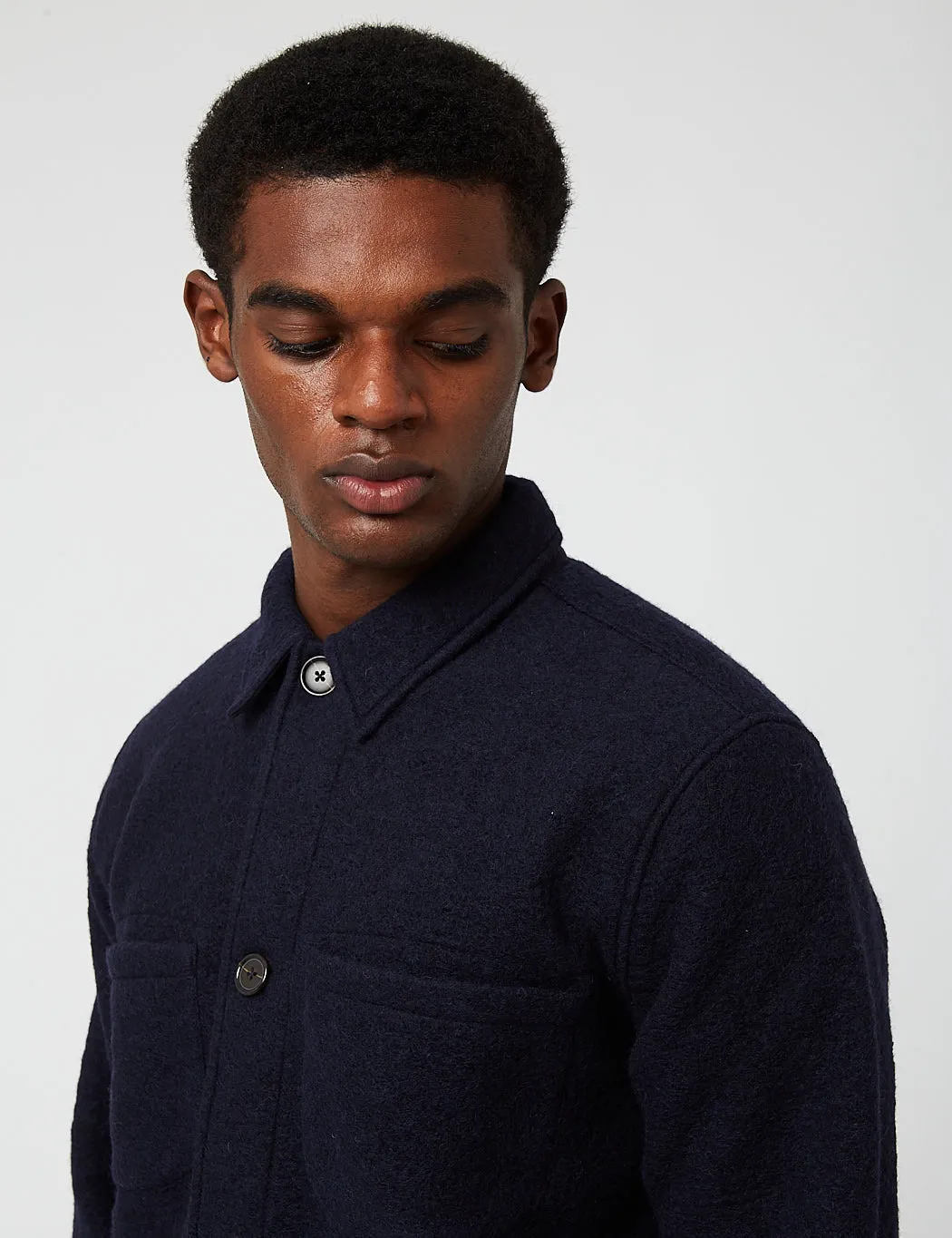 Universal Works Lumber Jacket (Wool Fleece) - Navy Blue