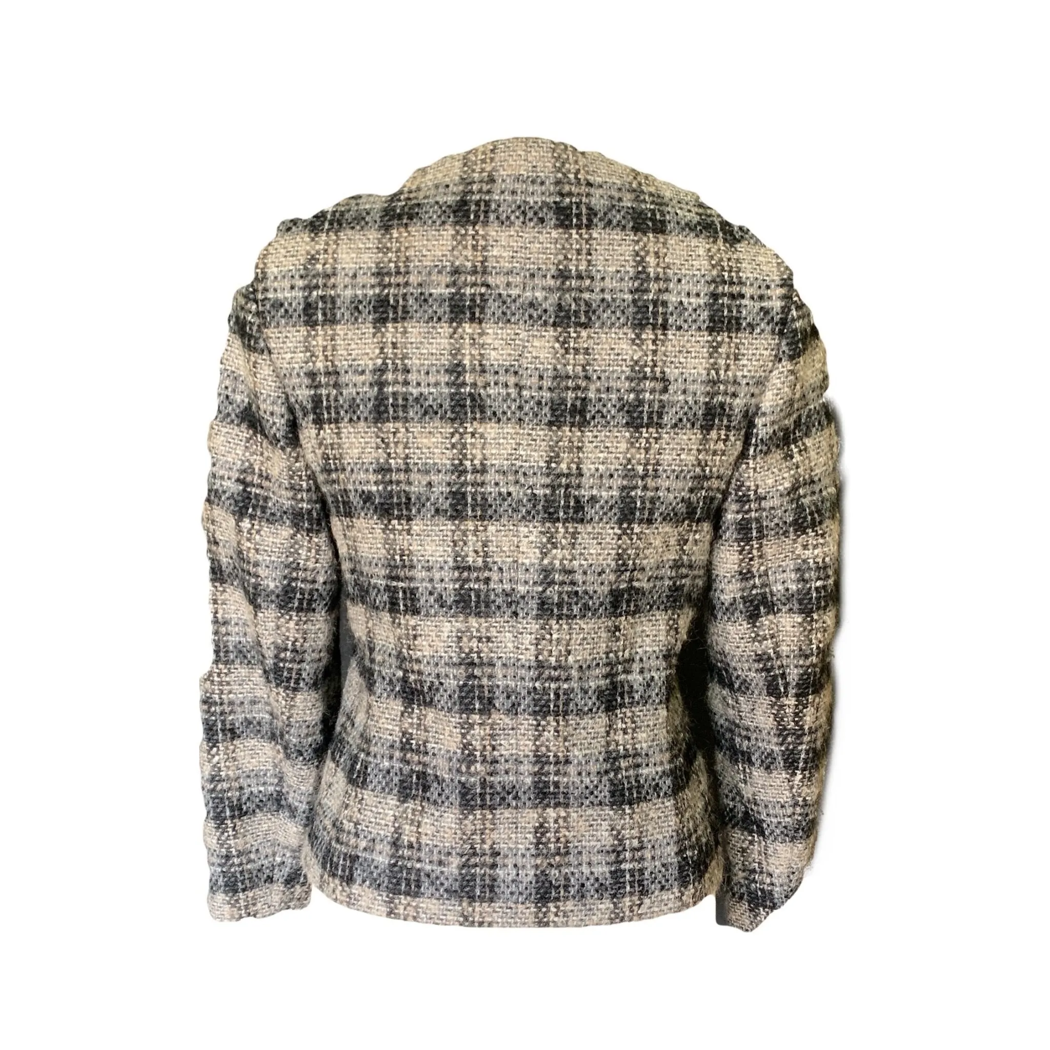 Vintage 1980s Wool  Blazer by Pendleton in a Black and Gray Plaid Check. Sustainable Fashion.