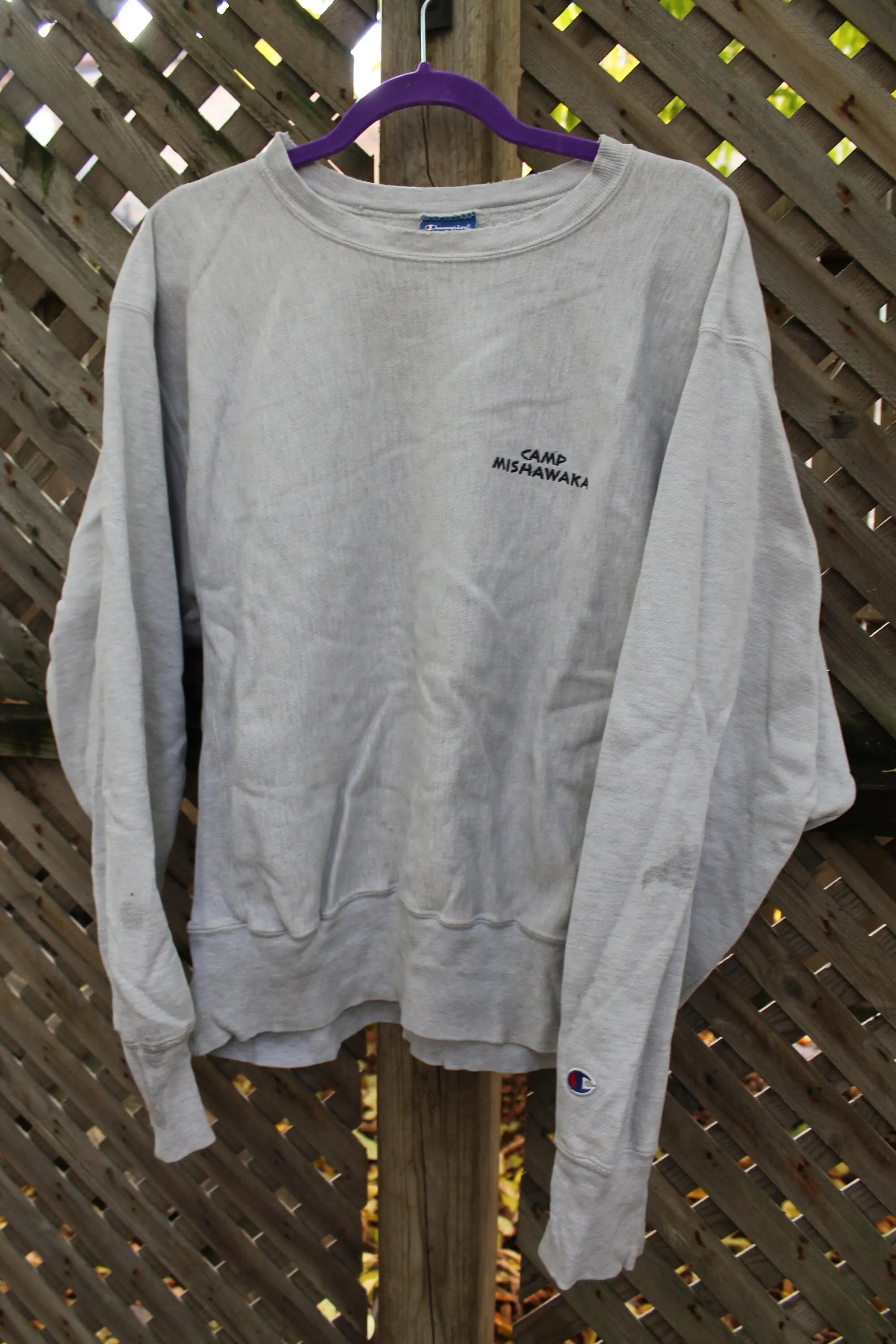 Vintage Camp Mishawaka Champion Reverse Weave Crewneck / 90s Crewneck / Vintage Champion / Embroidered / Grey Crewneck