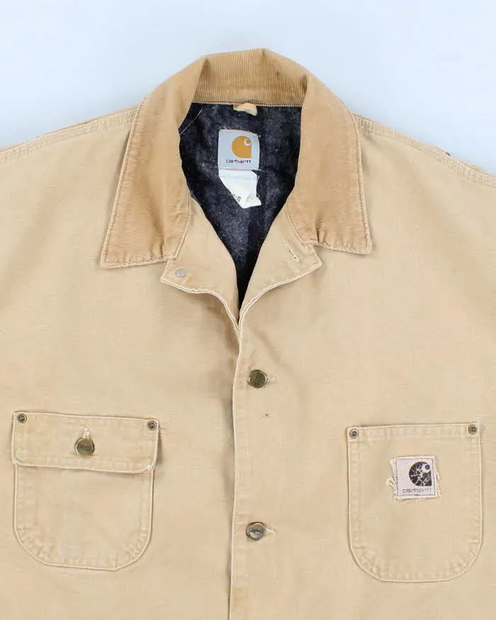 Vintage Mens Cream Carhartt Fleece Lined Utility Jacket - XXL