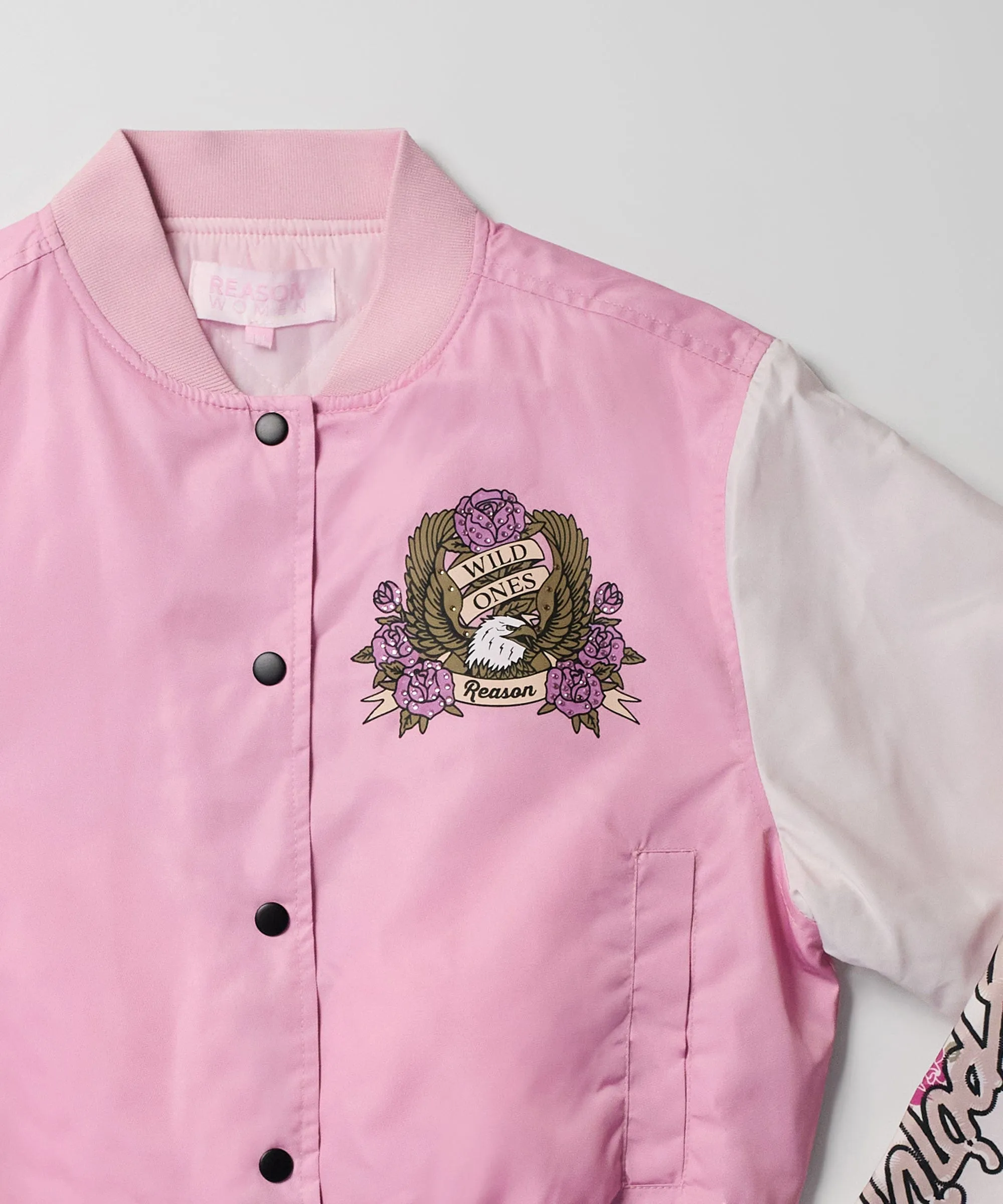 Women Wild Ones Eagle Varsity Jacket - Light Pink