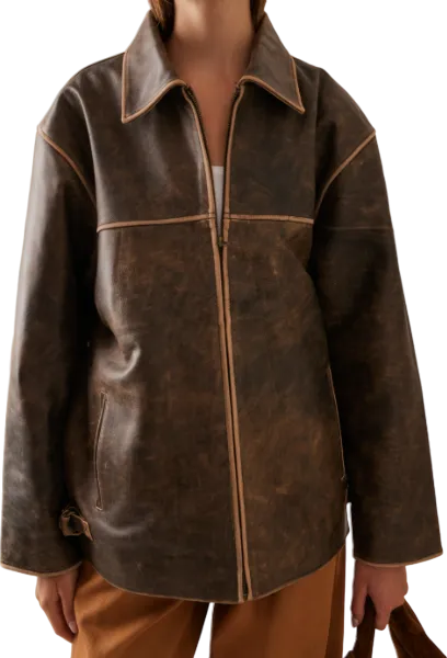 'Worn Vintage' Brown Exclusive Faded Leather Jacket UK L