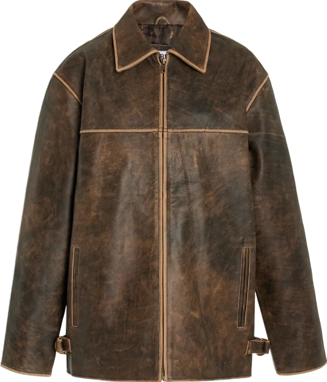 'Worn Vintage' Brown Exclusive Faded Leather Jacket UK L