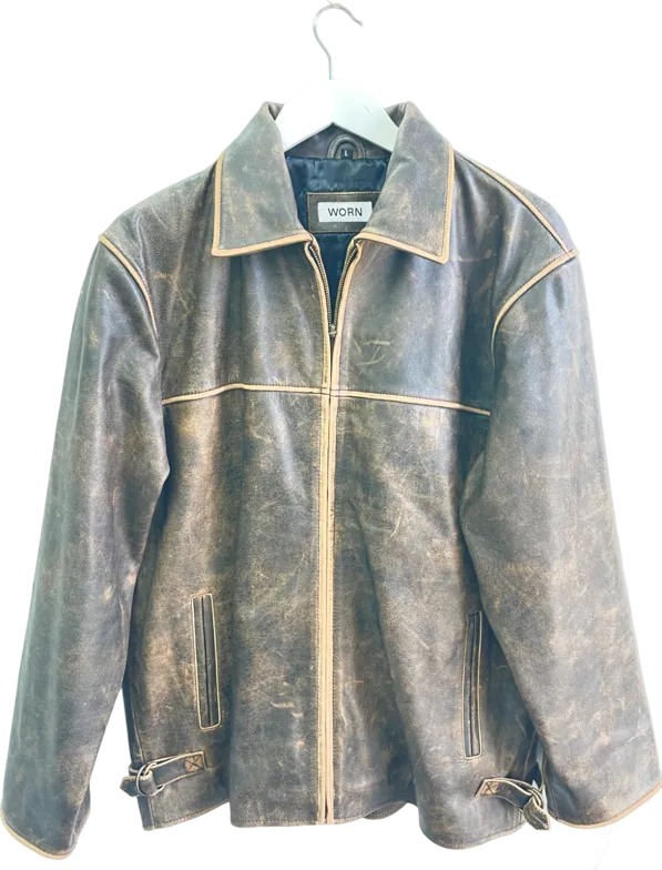 'Worn Vintage' Brown Exclusive Faded Leather Jacket UK L