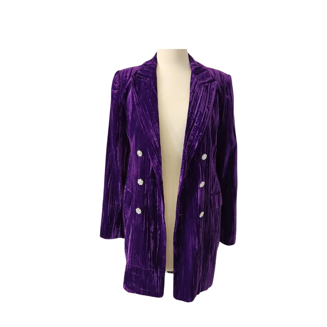 ZARA Purple Velvet Silver Rhinestone Jacket | Gently Used |