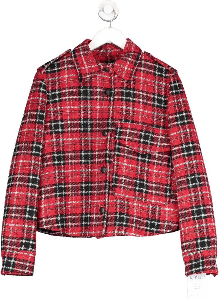 ZARA Red Boucle Plaid Jacket UK M